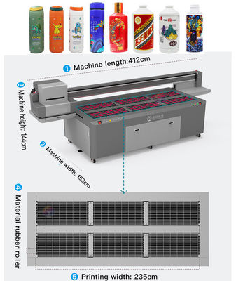 Printer UV yang dapat disesuaikan Tinggi 10cm dan ukuran peralatan 2500 X 1000 X 1300mm
