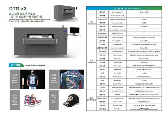 8 Ink Colors DTG Printer dengan 3200 Pcs Nozzles dan Format yang Dapat Diterbitkan 380x480mm/ 480x580mm/ 900x480mm